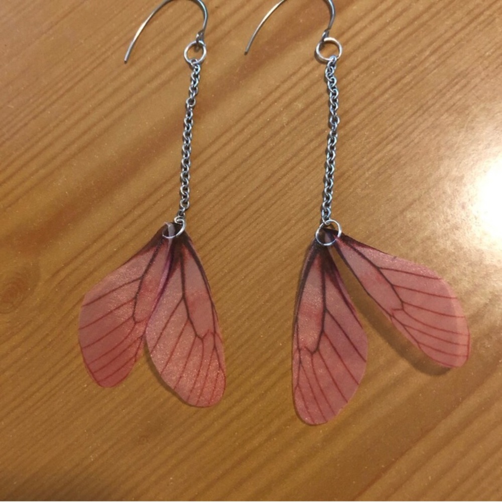 Three Elegant Pink, Rainbow and Blue Wing Earrings